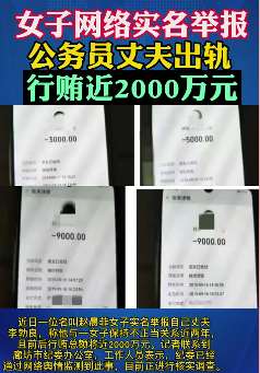 女子网络实名举报公务员丈夫出轨行贿