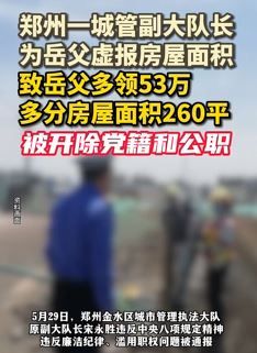 郑州一城管副大队长为岳父虚报房屋面积获利被开除