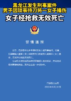 哈尔滨一男子因琐事持刀将一女子捅死