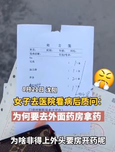 女子医院看病质疑为何要到外面药房拿药