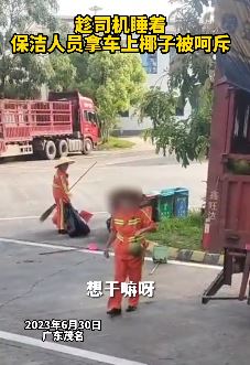 货车司机服务区睡着 保洁偷拿车上椰子被呵斥