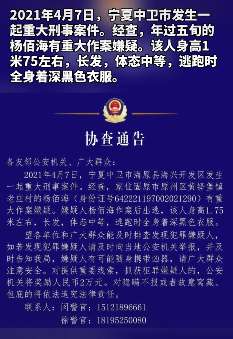 宁夏中卫发生重大刑事案件 警方悬赏2万缉凶