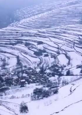 甘肃宕昌迎春雪，雪后万亩梯田宛如水墨画