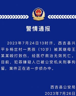 宁夏西吉一男孩被继母殴打致死 警方：犯罪嫌疑人已被刑拘
