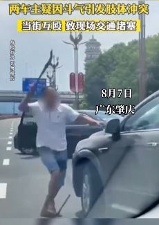 广东肇庆2男子开斗气车当街互殴