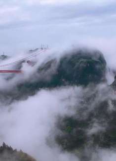 矮寨大桥大龙峒瀑布尖朵朵瀑布云海云瀑