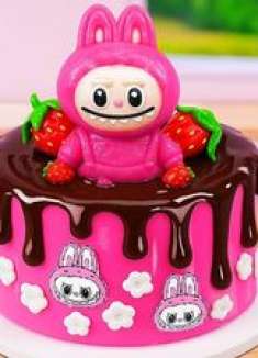 迷你可爱的粉色拉布布蛋糕 荔枝莓莓拉布布果冻造型甜点装饰